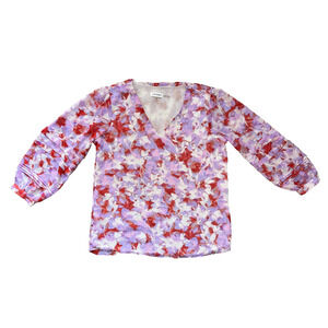 Women's Calvin Klein Size Medium Thin Lined Red Purple Floral Long Sleeve Blouse